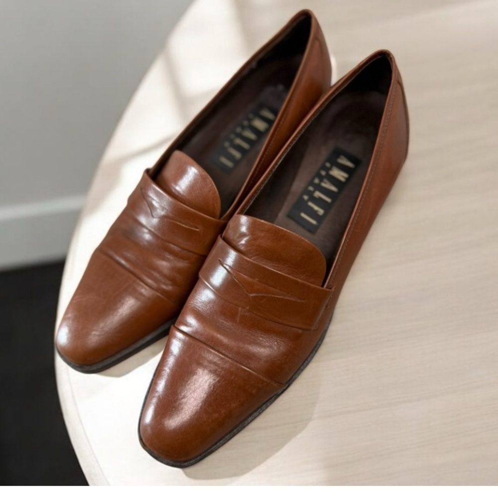 Amalfi Italy leather Brown dress shoes loafer Size 6 Brown Loafers Handmade - Picture 7 of 10